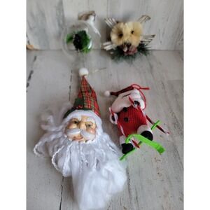 Unique owl vintage ball‎ Santa ornament Xmas set skiing pine